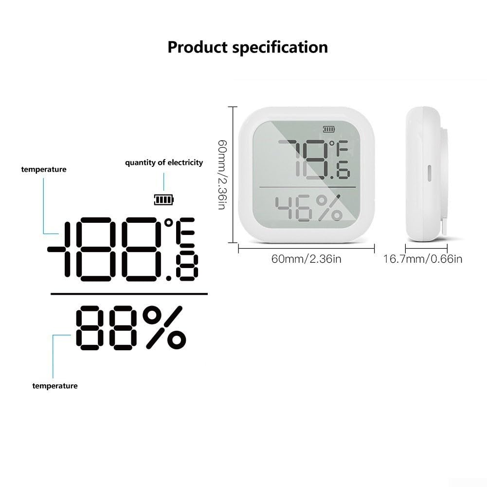 Paquete de 2 termómetros inteligentes ZIGBEE con sensor de temperatura y humedad LCD para control de aplicación TUYA, monitor remoto y automatización para invernadero del hogar, color blanco