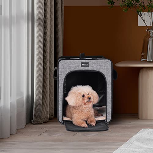 Petsfit faltbar Hundebox, aus kratzfestem Stoff, Hundebox Auto Hundetransportbox für kleine Hunde mit Plüschkissen & Aufbewahrungstasche,Grau,S 53x38x46cm