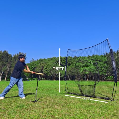 Image of 7x7ft /8x8ft Baseball Softball Net with Steel Frame for Batting, Hitting, Pitching, Portable Baseball Batting Net with Carry Bag, Great for All Levels