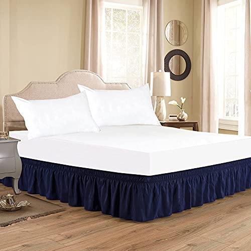 Navy Blue Bed Skirt Wrap Around 600Microfiber with Easy Fit with 25'' Inch Tailored Drop - Shrinkage and Fade Resistant with Microfiber 25'' Bed Skirt-image-35