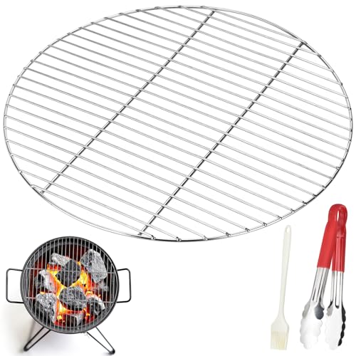 SMICEM 304 stainless steel circular grill compatible with 18 inch bonfire grill compatible with Weber kettle grill accessories SNS grill and small charcoal grill with cleaning and barbecue brush