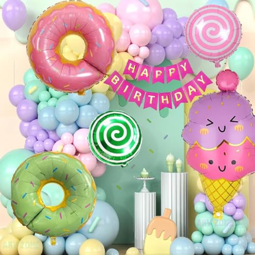 Image of Donut Ice Cream Theme Birthday decorations, Candy Birthday Foil Balloon Decorations Girls Kids Birthday Baby Shower,Birthday Balloons, Donut theme birthday decorations | ARV ZONE (Icecream 5th)
