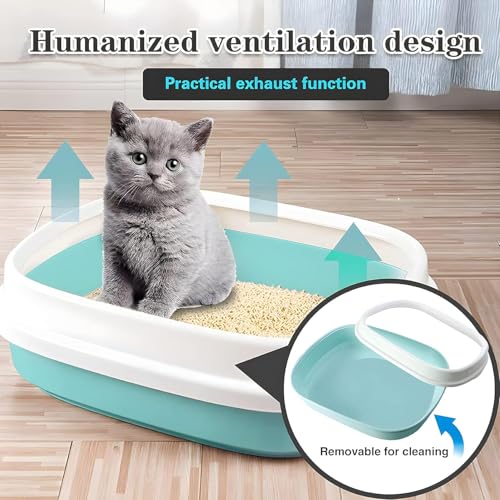 Image of Cat Litter Box Tray with Free Scooper | Semi Closed Design and Durable Quality | Suitable for All Adult Cats & Kittens, Color - May Vary