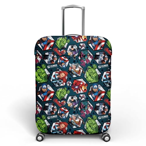 Image of Kuber Industries Marvel Avengers Luggage Cover | Polyester Travel Suitcase Cover | Washable and Stretchable Suitcase Protector | 18-22 Inch | Small | Blue