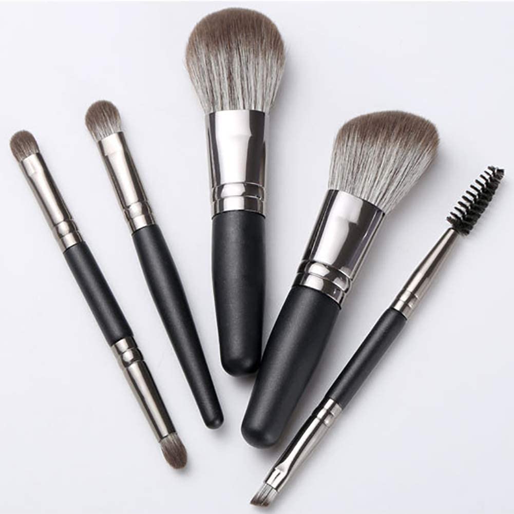 Pennelli for Trucco da Viaggio Set w/Sacchetto, 5 pz. Doppio Kit di pennelli Cosmetici Portatili Portatili a Doppia Chiusura for Fondazione, ombretto, Blush Trucco spazzole