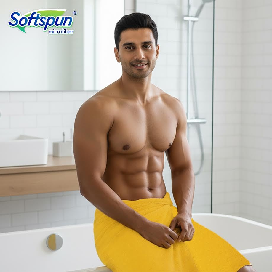 Image of SOFTSPUN Microfiber High Loop Bath & Hair Care Towel, 70X140 Cms 1 pcs Towel Set 380 GSM (Yellow).