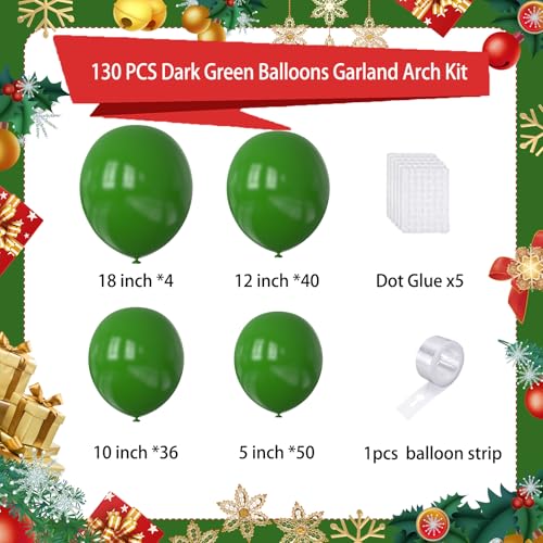 Image of Dark Green Balloons Garland Arch Kit,130pcs Green Latex Balloons,Different Sizes Dark Green Balloons Garland for Christmas,Festival,Picnic,Anniversary,Birthday,Green Theme Decoration