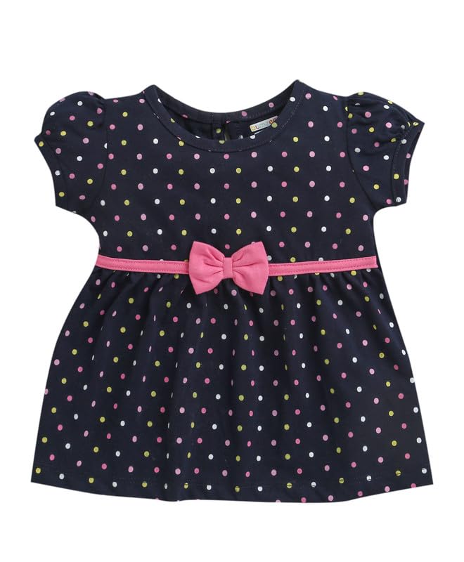 Image of BUMZEE Baby Girls Regular Fit Half Sleeves Round Neck Cotton Knee Length Fit & Flare Dress
