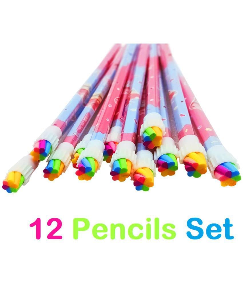 Krupasadhya 12 Printed Rubber Tipped Pencils with Ice Cream Shaped Eraser School Supplies Item for Kids 2