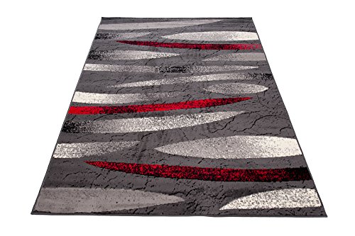 Mazovia Vloerkleed Modern - Tapijt Kortstondig Pooltje - Tapijten Modern Patroon - Tapijt Woonkamer, Slaapkamer, Eetkamer - OEKO-TEX Carpet - Rug - Grijs Rood 80 x 200 cm - Afbeelding 4