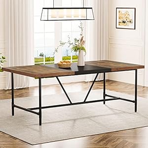Tribesigns 70.8 x 35.4 inch Large Dining Table for 6-8, Industrial Rustic Kitchen Dining Room Table, Rectangle Dinner Table with Tube Metal Frame for Kitchen, Living Room, Brown