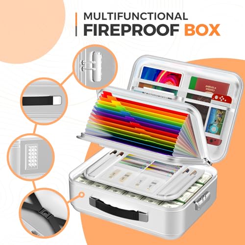 image for EDMUED Fireproof Document Box with Lock, Waterproof File Safe Box for 