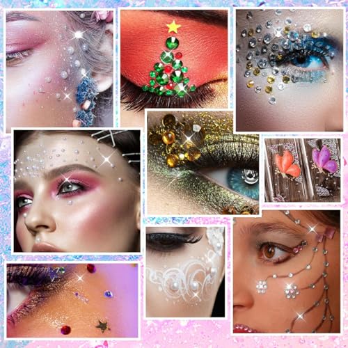 Image of MAYCREATE 4 Sheet Face Gems Rhinestones Pearl Stickers Kit for Makeup with Tweezer, Self-Adhesive Glitter Color Festival Face Jewels Hair Gems Sticker for Crafts, Nail Art, Clothes Making