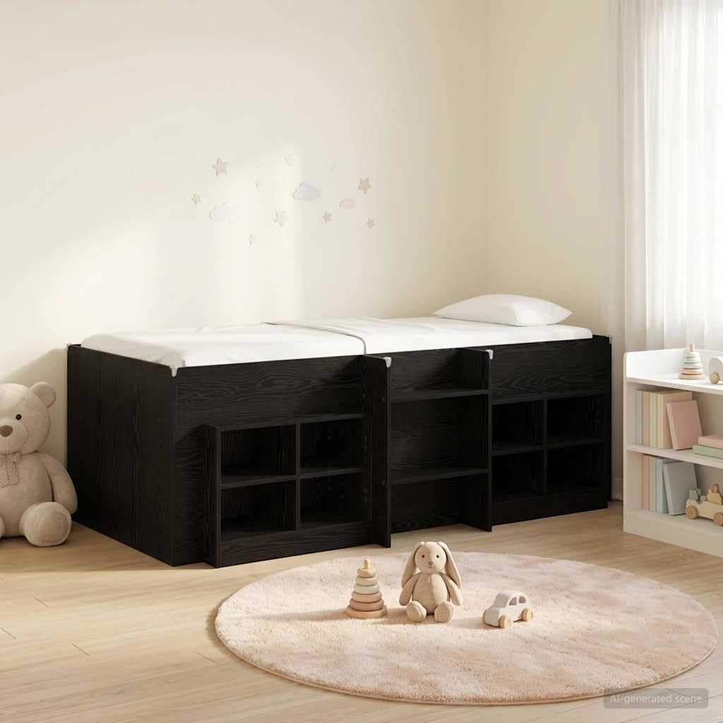 Lumanois Cadre de lit en loft avec Armoire 3 pc Noir Bois d'ingénierie Lits & Cadres de lit Noir,3423415