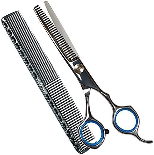 Professional Hair Cutting Shaving Scissors Thinning Texturizing Shears 6",Stainless Steel Barber Handmade Hair-cutting with Carbon Comb and Adjustable Finger Inserts