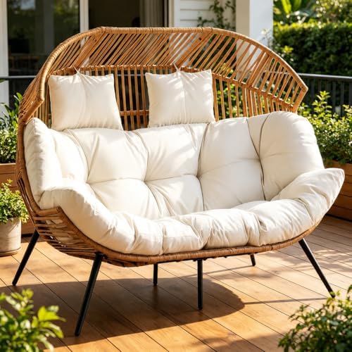 JAMFLY Double Egg Chair Wicker Outdoor Chairs, 2 Person Oversized...
