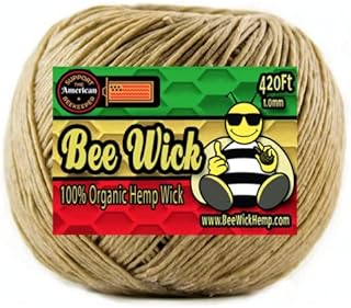 Bee Wick Hemp Spool 420ft of Organic Hemp Wick Made with American Beeswax (1.0mm) (Regular Beeswax Coating)