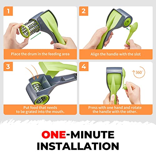 Kuchecraft Cheese Grater With Handle, Kitchen Parmesan Cheese Grater With 2 Stainless Steel Drums, Rotary Cheese Grater Handheld For Grating And Shredding Hard Cheese, Chocolate, Nuts #TOP5