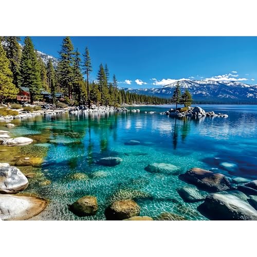 Landscape Jigsaw Puzzle 1000 Pieces Lake Tahoe Scenery with Clear Turquoise Waters, Snow-Capped Mountains & Pine Forests, Challenging & Fun Puzzle for...
