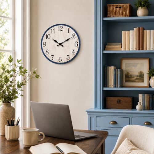 Image of CHYLIN Wall Clock Silent Non-Ticking Battery Operated Blue Simple Modern