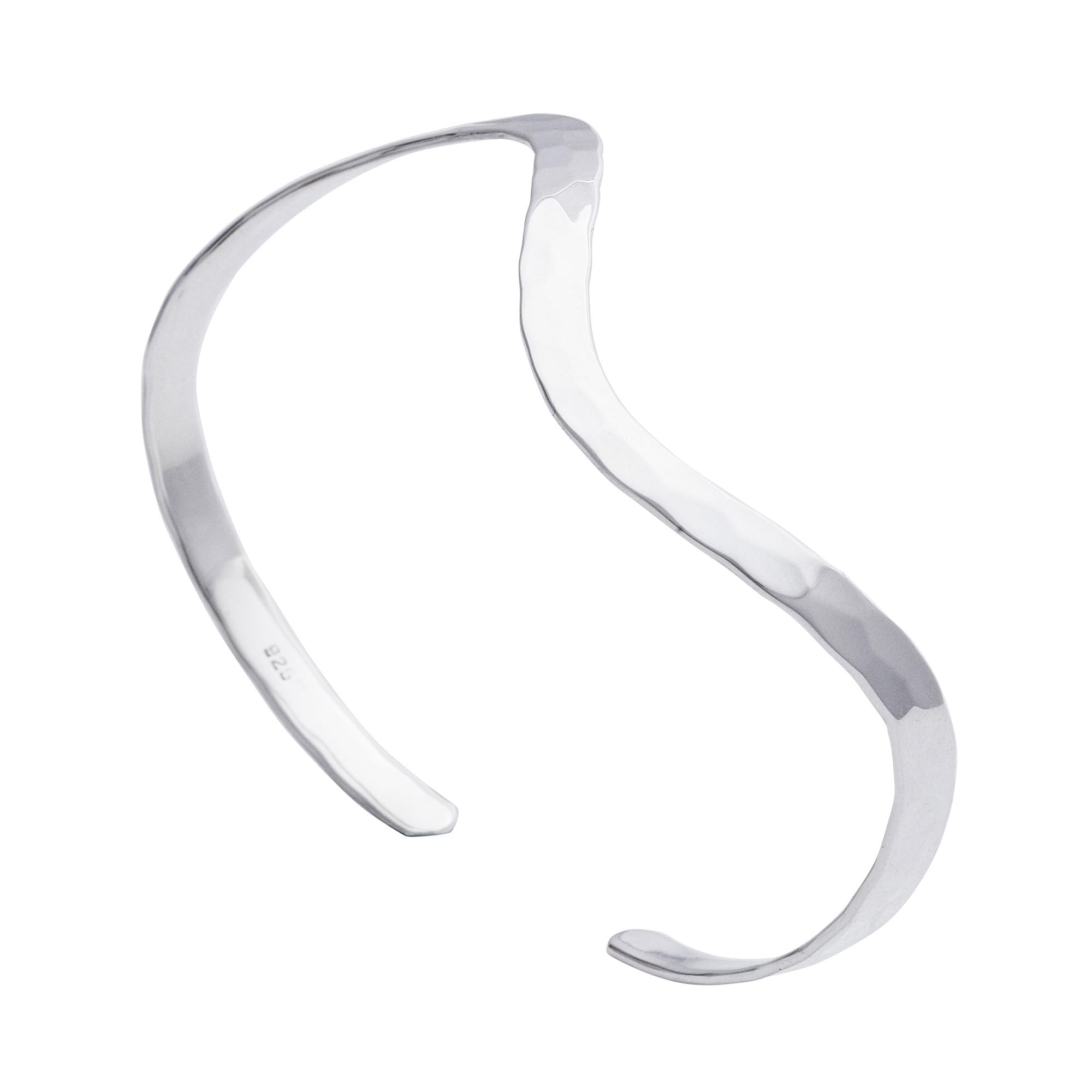 Silverly Pulseras de Plata de Ley Martillada para Mujer, 925 Maciza | Pulsera de Plata Ajustable | Pulseras de Puño Curvas y Onduladas | Joyería Contemporánea | Brazalete de Plata Ajustable