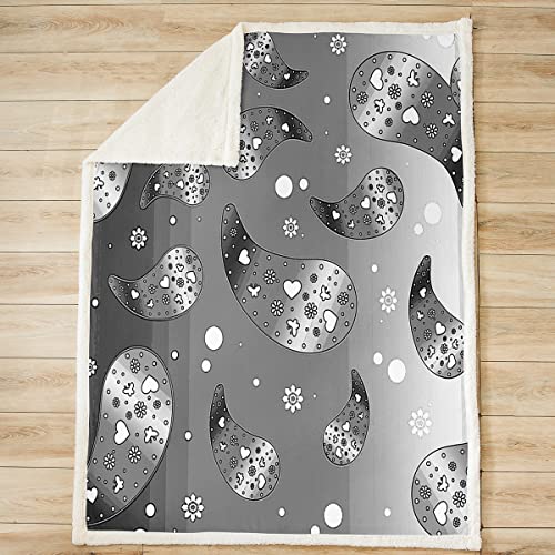 Erosebridal Paisley Plush Blanket Throw Bohemian Fleece Bed Blanket Silver Gray Exotic Indian Sherpa Blanket For Kids Boys Girls Adults Retro Chic Boho Fuzzy Blanket Sofa Decor Queen 90"X90" #TOP1