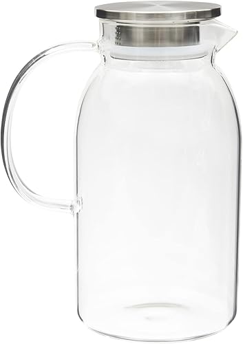 Miniatura 9 de Okuna Outpost Jarra de vidrio con tapa para invitados, 2.0 litros (68 onzas), transparente, dispensador de bebidas resistente al calor con boquilla,