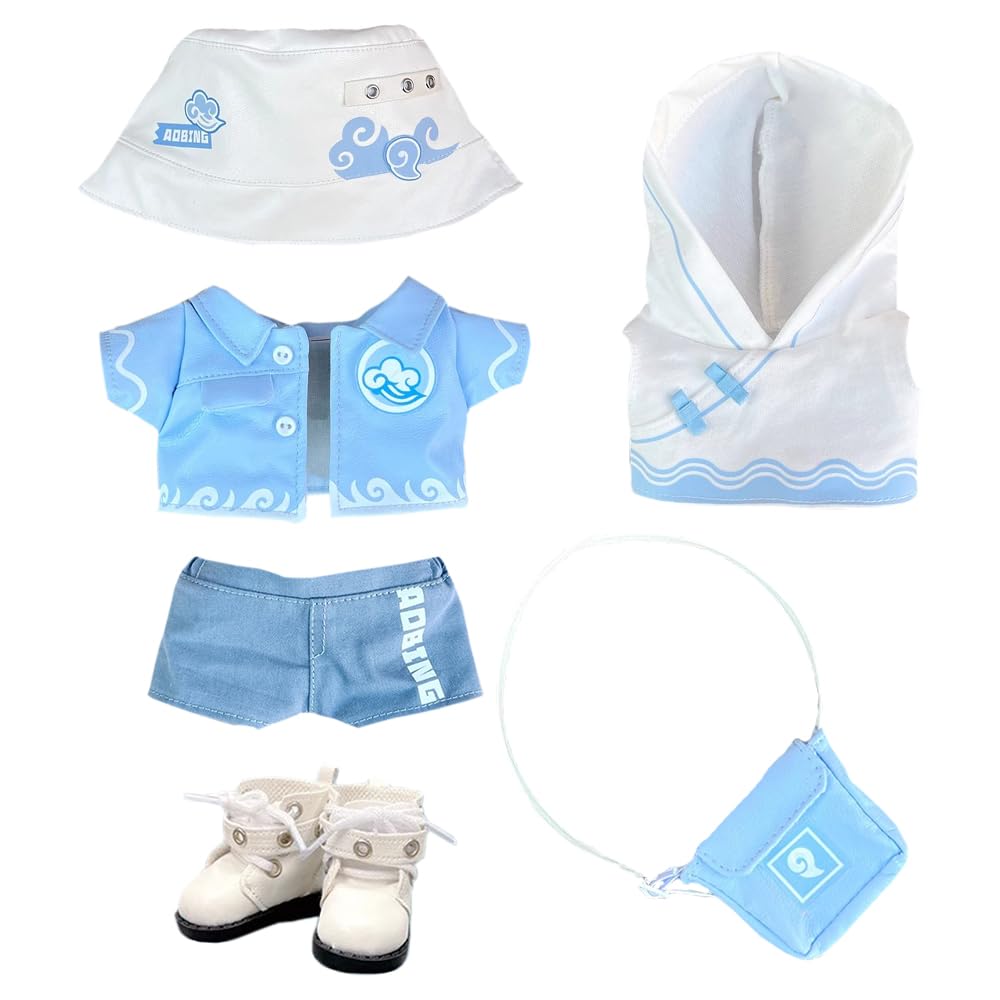 niannyyhouse 10cm 15cm-17cm 20cm Plush Doll Clothes Set, Hat Coat Pants Hoodie Bag Shoes, Red Blue Suit (Blue, 20cm) — image 1