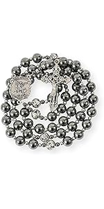 Nazareth Store Chapelet En Hématite Noire De 10 Mm Pour Homme Avec Chaîne En Métal Et Médaille Miraculeuse Et Croix De Pardon, 20 Inches, Zinc, Pas De Gemme