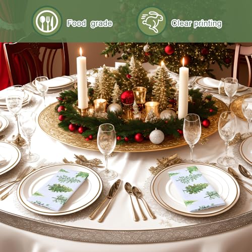Maxdot 12 Pcs Christmas Cloth Napkins 19 x 19 Inch Happy Xmas Party Decoration Dinner Washable Fabric Napkins Gifts(Christmas Trees) – Image 4