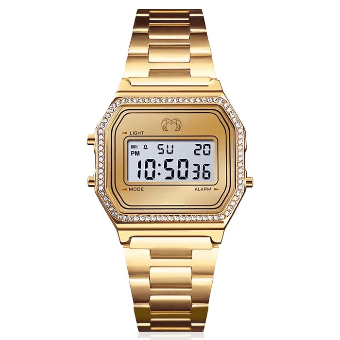 Montre pour femme. Montre numérique classique pour femme à bracelet, style vintage, sertie de zircons brillants, étanche à 3 ATM, finition sophistiquée et...