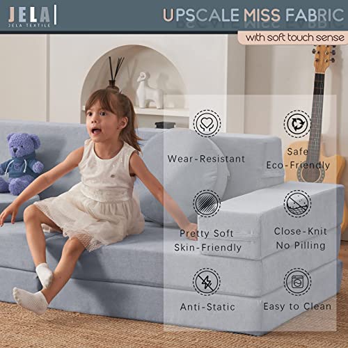Jela Kids Couch 10Pcs Luxury, Floor Couch Floor Sofa Modular Furniture For Adults, Playhouse Play Set For Toddlers Babies, Modular Foam Play Couch (Classic, Moonlight Grey) #TOP3