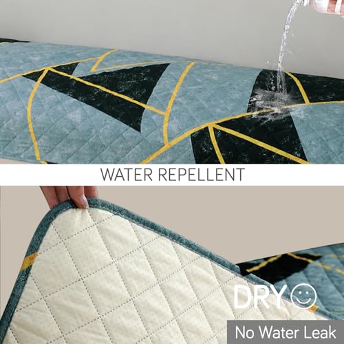 Image of HOKIPO 'Elira Series' Printed Water Repellent + Waterproof Quick Dry L Shape (2+2 Seater) Sofa Seat Cover Mat, Multicolor Abstract Geometry (AR-5245-C10 + AR-5246-C10)