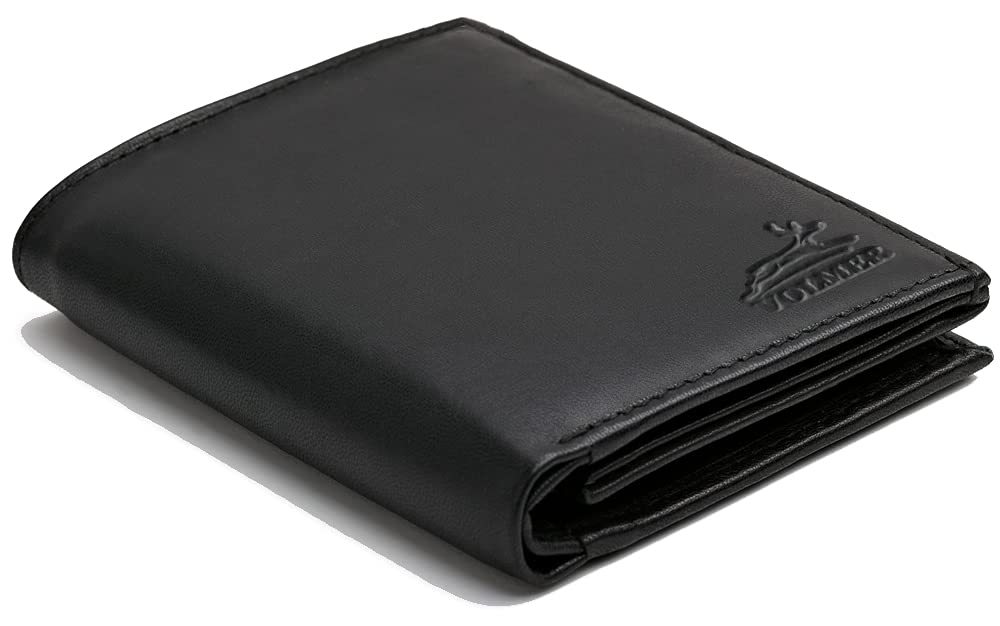 Fa.Volmer® Aksamitnie miękki portfel męski z prawdziwej skóry jagnięcej, format pionowy, 10 przegródek na karty kredytowe, czarny (#WSH91), czarny, Trifold, Klasyczny