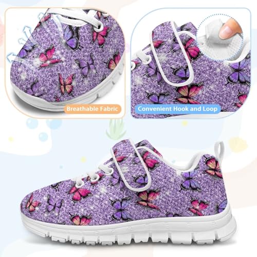 Girls Butterfly Athletic Sneaker for Kids Hiking Shoe Tennis Fitness Shoes Walking Strap Sneakers 6