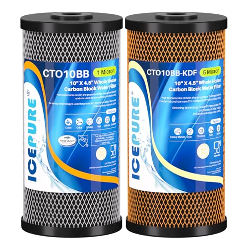 Image of ICEPURE 2-Stage 10 inch x 4.5 inch Whole House Carbon Water Filter Set, Activated Carbon Filter and KDF Heavy Metal Removal Cartridge Replacement for WFHDC8001, CB-BB-10, FXHTC, GXWH40L, GXWH35F, Pack of 1
