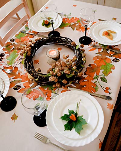 Aholta Design Non-Iron Stain Resistant Thanksgiving Table Cloth – Fall Leaves Table Cover Home Dining Room Table Protection - Stylish Ivory Thanksgiving Decorations, Square 70"X70" #TOP3