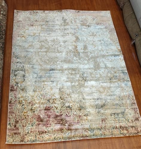 Image of 9x12 Feet (270x360 CM) Carpet for Living Room Hall & Drawing Room - Ivory Multi Paisley Modern Abstract Geometric Silk-Touch Luxury Hotel-Style Washable Anti-Skid Turkish Area Rug