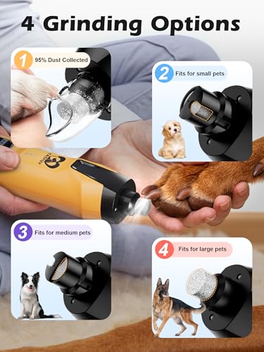 Casfuy 6-Speed Dog Nail Grinder – 50%+ Boost Power Dog Nail Trimmers Quiet with Dust Cap & 2 LED Lights & 2000mAh Battery & 4.8V Motor Electric Pet Toenail File Tool for Large Medium Small Dogs Cats #2