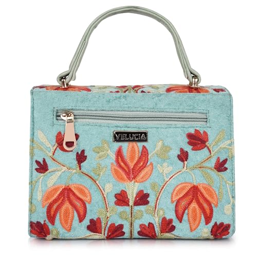 Image of Floral Embroidered Crossbody Sling Bag with Top Handle, Vintage Style Canvas for Women