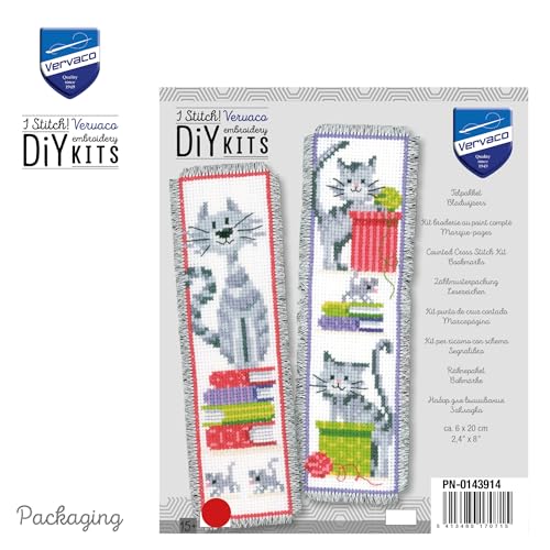 Image of Vervaco Bookmark Cats 2 Counted Cross Stitch Kit, Multi-Colour