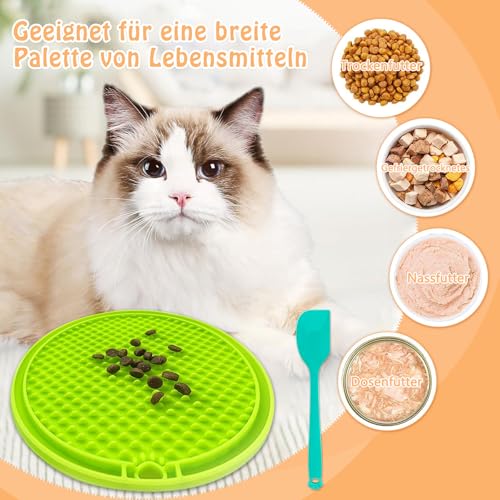 3er-Set Schleckmatte Katze, Leckmatte Katze Mit Silikonspatel, Slow Feeder Hunde mit Saugnäpfen, für Hundetraining Fellpflege und Baden (10cm x 10cm), Lindert Angst und Langeweile