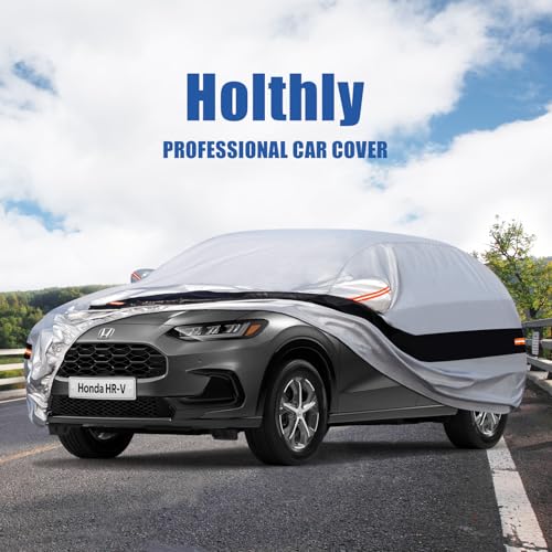 Image of Holhtly Car Cover Custom Fit for Honda HR-V, Car Covers for Automobiles All Weather Waterproof Sun Snow Rain Wind Dust Protection, Outdoor Car Cover Gray & Black
