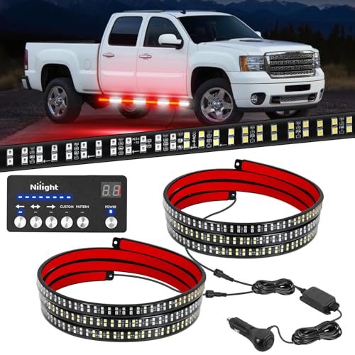 Image of Nilight 2PCS 70 Inch Emergency Strobe Light Strip with Controller 864 LED Red White Running Board Lights Flexible Side Flashing Warning Caution Safety Waterproof for Truck Construction Pickup