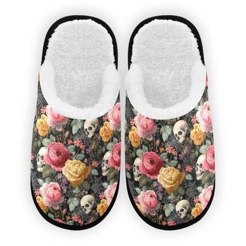 Skull Spiders Pink Slippers For Women Men Soft Memory Foam Non-Slip Halloween Winter Indoor House Shoes Travel Slipper