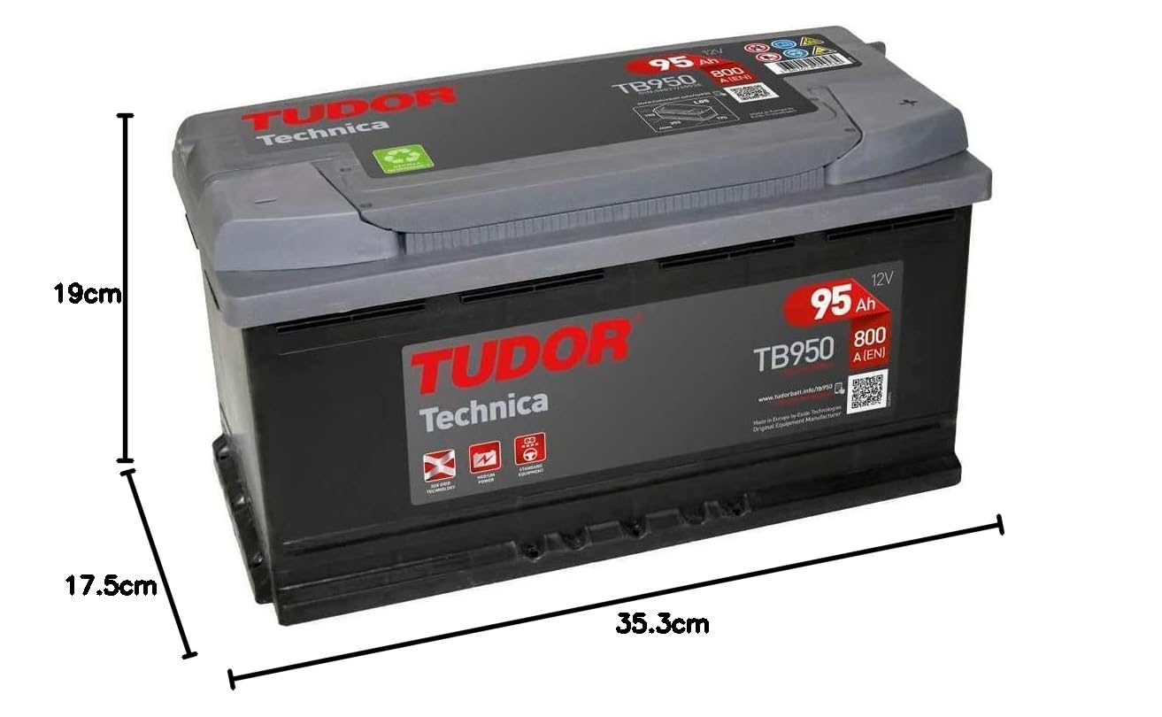 Tudor TB950 Batería de coche de Plomo Calcio 95Ah 800A, Gama Technica, para Automóvil de turismo