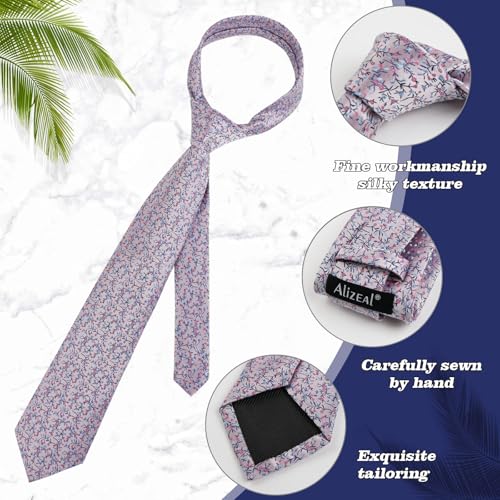 Image of Alizeal Mens 3.15'' Light Color Rustic Tie Handkerchief | with Flower Printed Handkerchief for Wedding Business Daily Wear