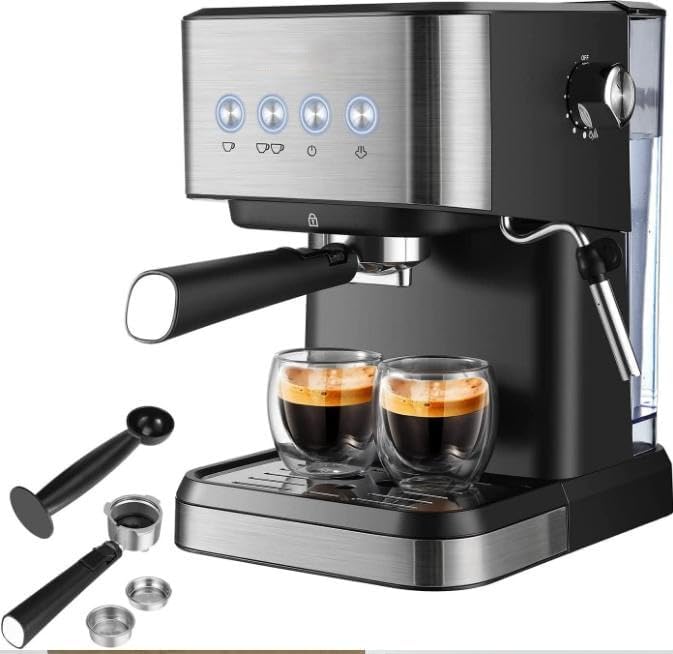 15 Bar Semi-Automatic Espresso Machine, Coffee Machine, For Both Beans & Powders, Manual Cappuccino System, For Home Use, Compact, Creamy Espresso, 110 V, Japanese Compatible, Stainless Steel Filter, Easy to Clean, Espresso Machine (Black)