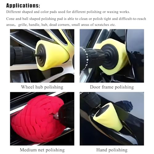 Wevdn 6 PCS Car Wheel Hub Drill Buffing Sponge Pads, Sponge Polishing Cone and Ball Pads Kit, Polishers Pads for Vehicle Wheel Hub Cleaning Care Waxing, Universal Car Accessories by Wevdn - Used condition - Image 6