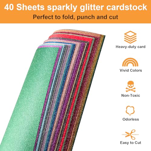 40 folhas de papelão com glitter de 20 cores, cartolina de papel BetyBedy Cricut, glitter brilhante